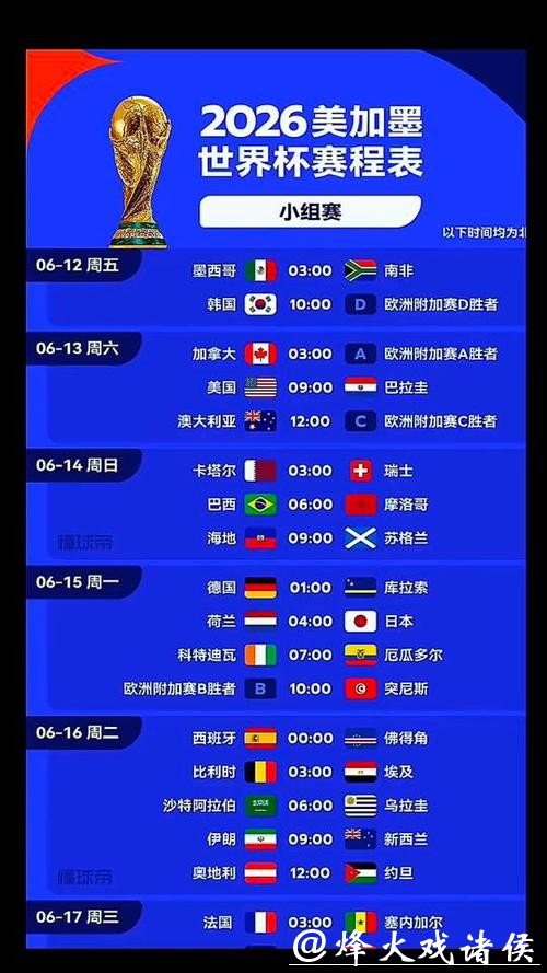 2026世界杯决赛具体开赛时间揭晓